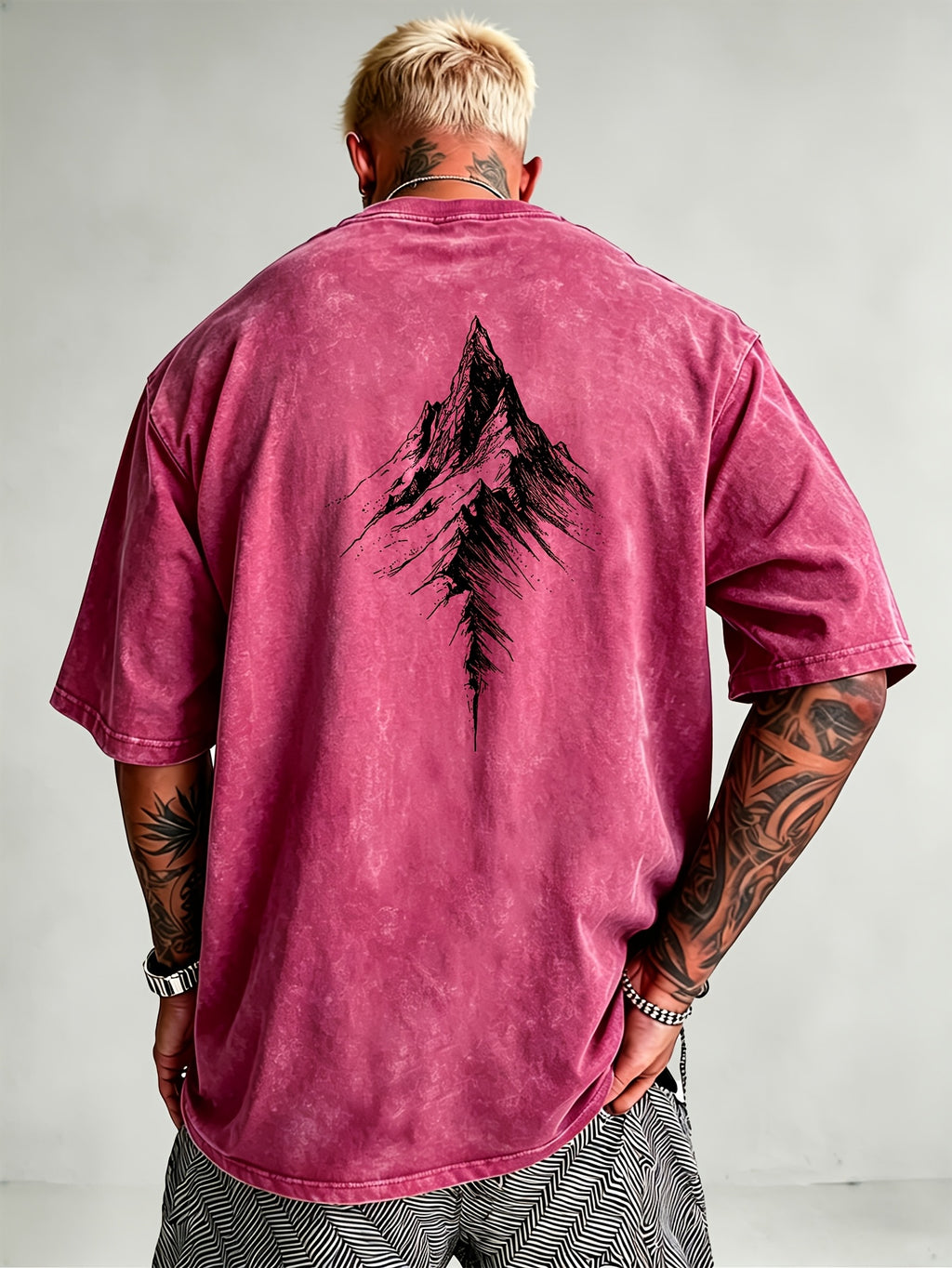 Men'S Heavyweight Distressed T-Shirt Washed Acid Wash Graphic Tee Vintage Aesthetic Streetwear Pure Breathable Comfort High Street Style Minimalist Casual Gym Workout Short Sleeve Essential Undershirt 2026 Summer New - Rose Red