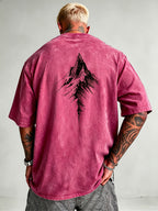 Men'S Heavyweight Distressed T-Shirt Washed Acid Wash Graphic Tee Vintage Aesthetic Streetwear Pure Breathable Comfort High Street Style Minimalist Casual Gym Workout Short Sleeve Essential Undershirt 2026 Summer New - Rose Red