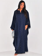 Ramadan Middle East Muslim New Women's Fashion Loose Rhinestone Batwing Sleeve Abaya Gown - Deep Blue