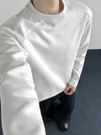A Men's Fashionable, Trendy, Casual, Simple, and Versatile Crew-neck Long-sleeve T-shirt. Features a Loose Fit, Comfortable Micro-stretch Fabric, and a -blend Material. Suitable for Daily Casual and Commuter Wear - White