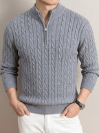 Men'S Half-Zip Jacquard Knit Sweater, Retro Luxury, Breaking The Monotony of Middle-Aged Sweaters, Suitable for Business Casual - SINBOS - Light Grey