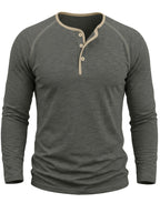 Autumn Winter Men'S Henley Shirt, Fashion Casual New Long Sleeve Men'S Top, Round Neck Button-Up Base Layer T-Shirt - Dark Gray