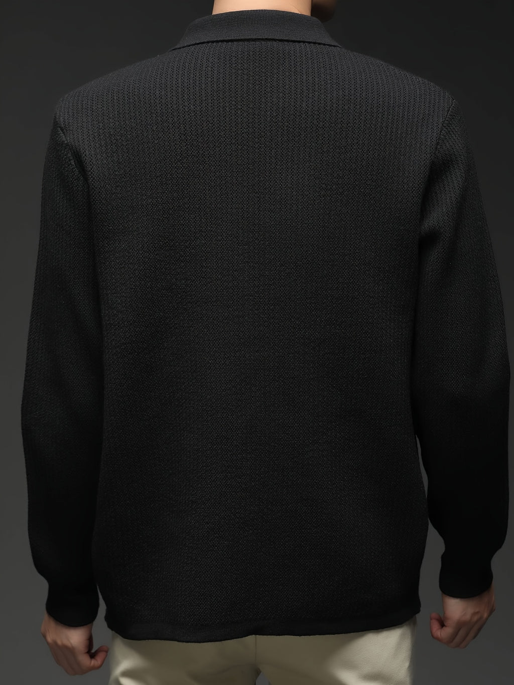 Spring/Autumn New Style Men's Knitted Cardigan Jacket, Soft and Skin-Friendly, for Commuting and Casual Outerwear - Black