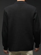 Spring/Autumn New Style Men's Knitted Cardigan Jacket, Soft and Skin-Friendly, for Commuting and Casual Outerwear - Black