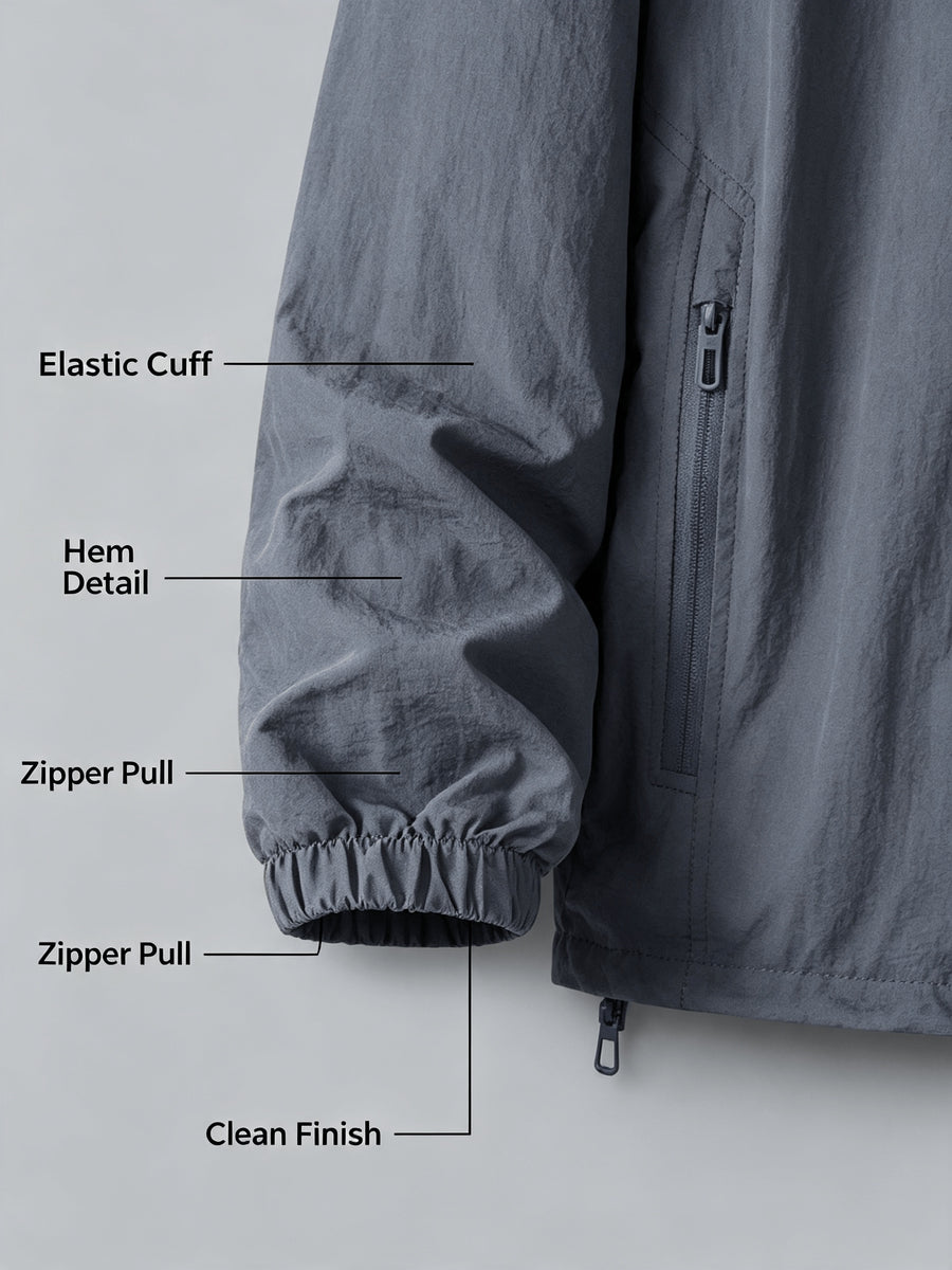 Men'S Lightweight Stand Collar Windbreaker Zip-Up Casual Jacket with Elastic Cuff, Outdoor Sports Coat - Navy Color