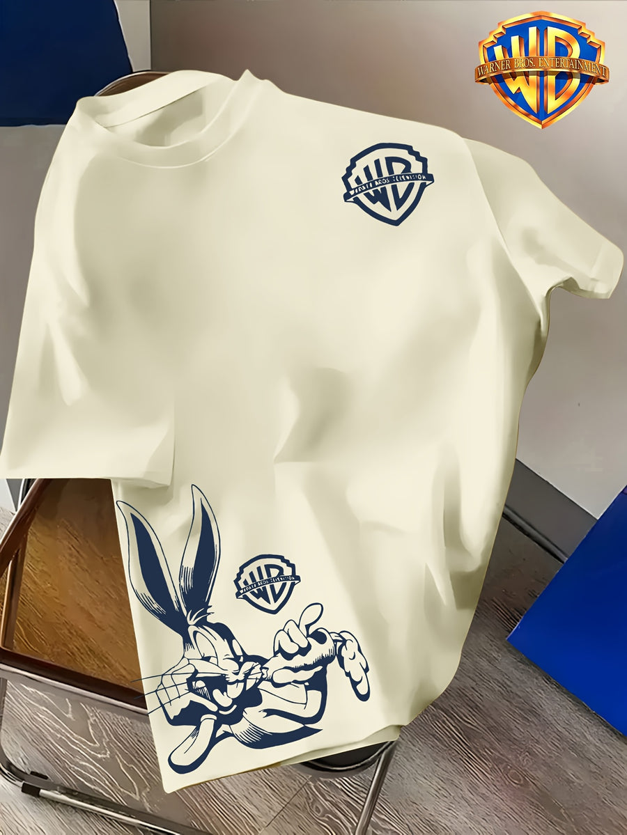 Easy WB Logo Vs. Line-Heavy Rabbit, One Easy One Complex with Layers, Breathable And Skin-Friendly Short Sleeve, Casual Fitness Sports Versatile Men'S Top - Apricot