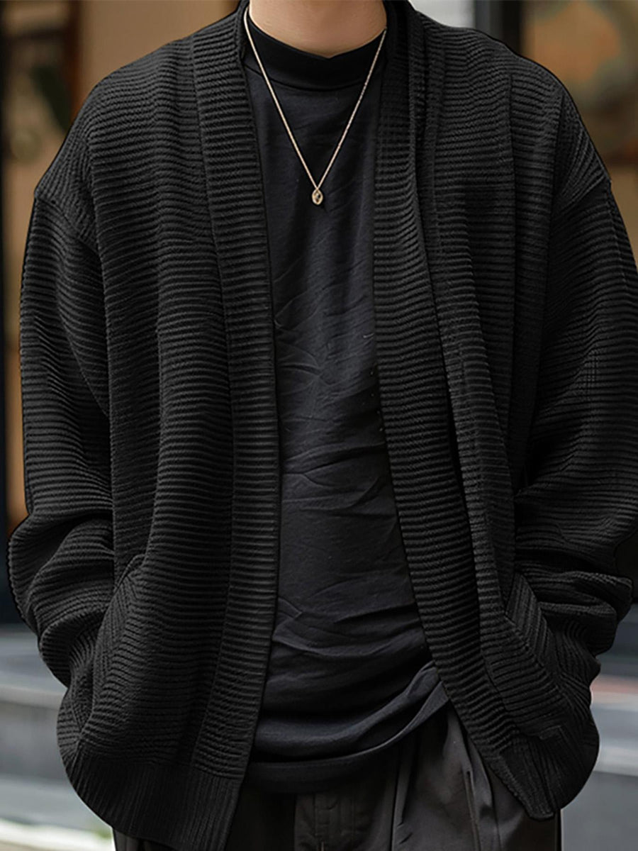Men'S Loose-Fitting Cardigan in a Solid Color, Featuring an Open Front, Long Sleeves, And a Lightweight Sweater Design - Black