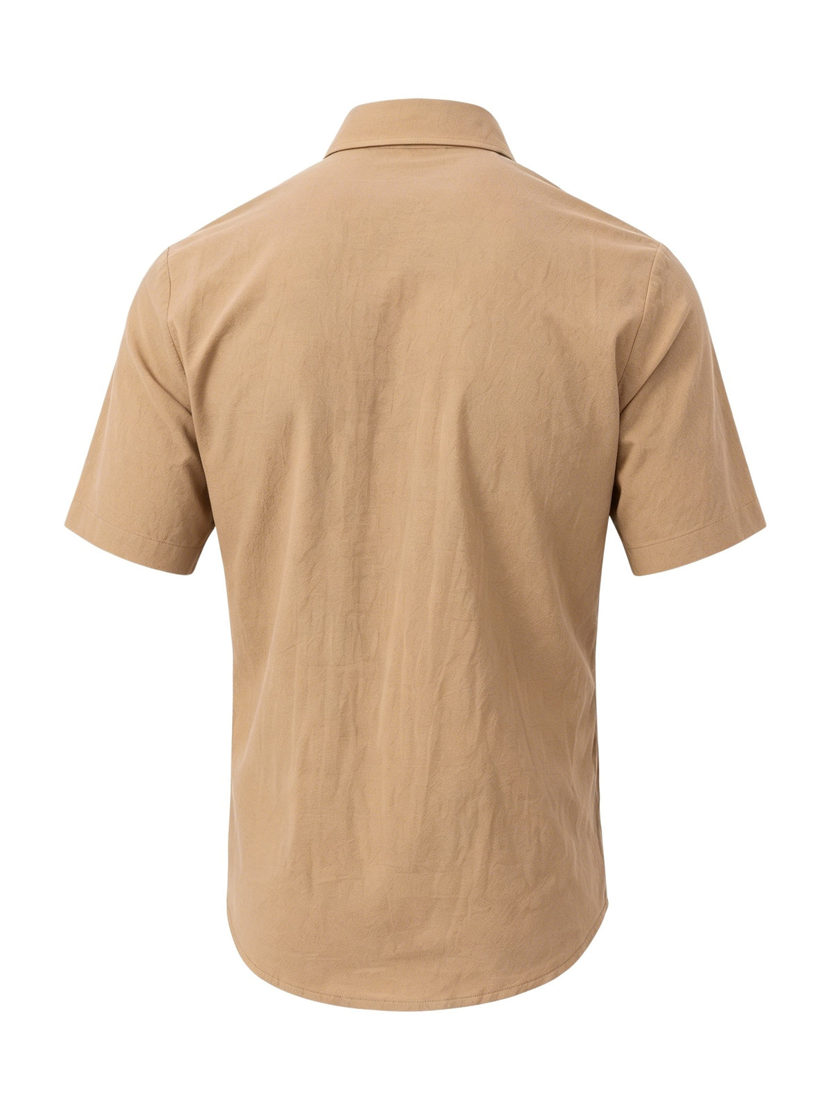 Men's Solid Color Button-Up Lapel Collar Short Sleeve Shirt - Breathable Textured Linen Button-Front Collar Shirt Suitable for Beach, Casual & -Casual Wear, Summer Office Outfits - Non-Stretch Button Collar - Khaki