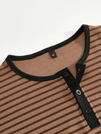 Men's Summer Short-Sleeve Color-Block Striped T-Shirt - Khaki