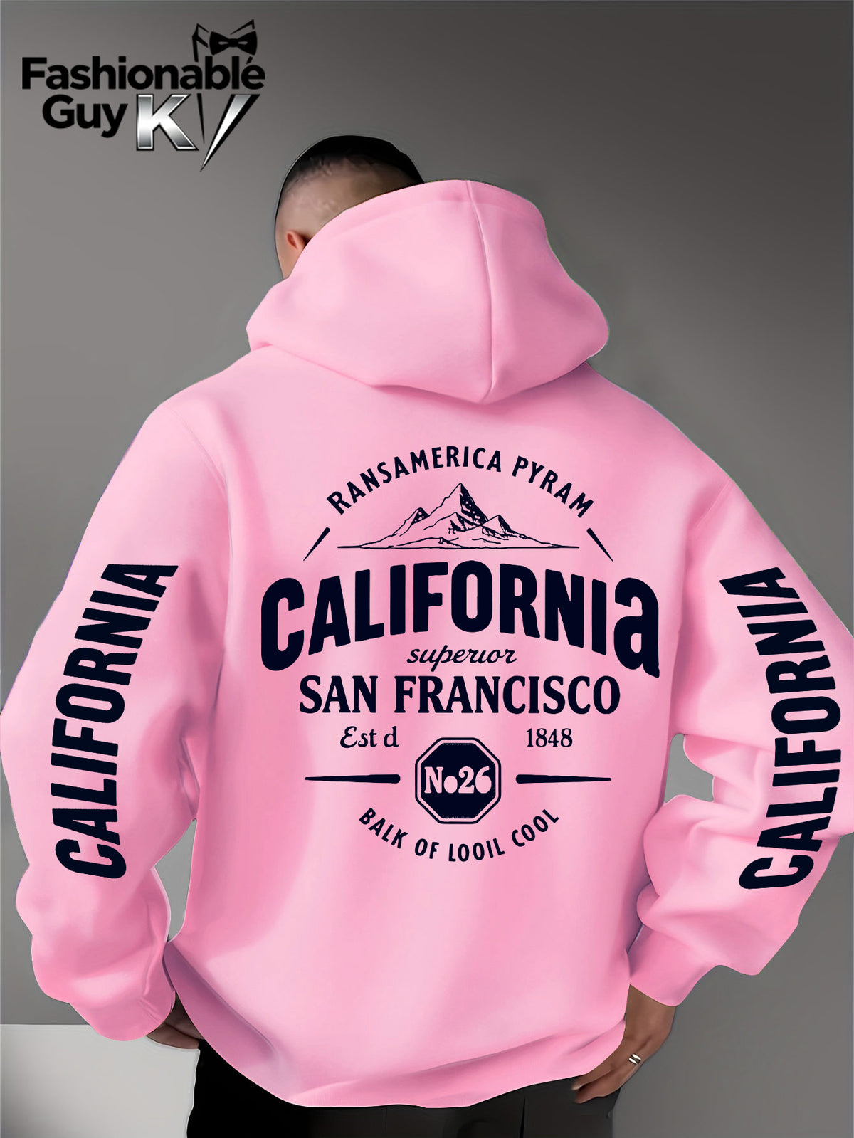 Hooded Sweatshirt with Street Culture Symbols: Featuring a "CALIFORNIA" Print That Embodies the Grandeur of the Wilderness and the Pioneering Spirit, This Sweatshirt Serves as an Exclusive Symbol for Street Culture Enthusiasts to Connect - Pink