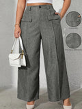 Women's Solid Color Fashion Commuter Wide-Leg Pants with Pockets - Grey