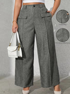 Women's Solid Color Fashion Commuter Wide-Leg Pants with Pockets - Grey