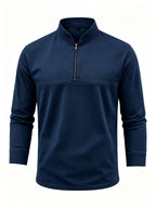 Men's Linen Long Sleeve Henley Shirt Stand Collar Loose Polo Shirt Men's Linen Zipper Casual Shirt - Navy Color