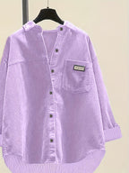 Pit Strip Easy Fashion Loose Button-Up Shirt - Violet