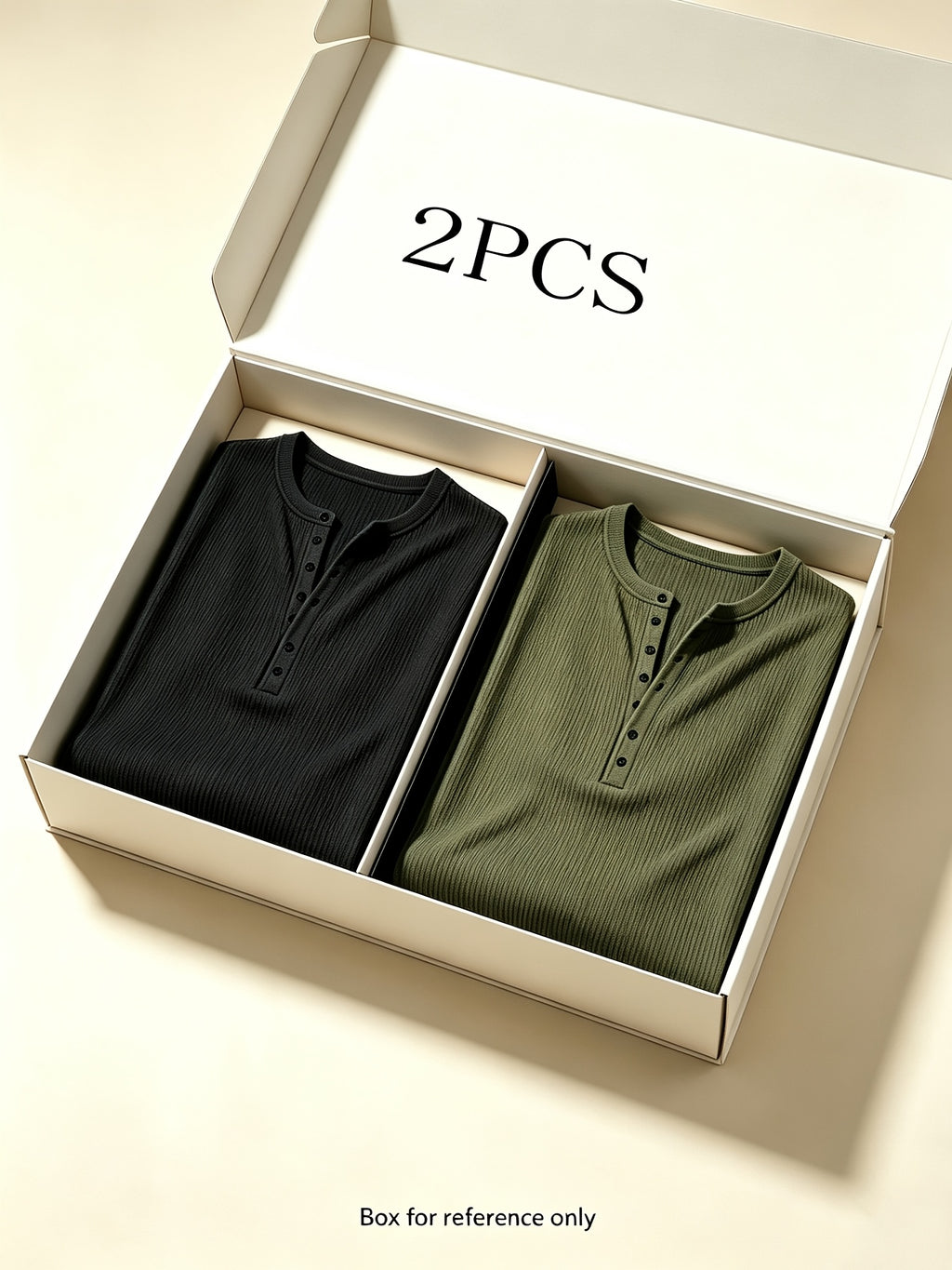 2pcs Men's Long Sleeve Vertical Rib Knit Henley Shirt, Slim Fit with Waist Taper to Highlight a Masculine Silhouette, Breathable and Skin-Friendly, Not Stuffy, High-Stretch Vertical Ribbed 7-Button Placket Versatile Top, Suitable for Daily Casual - black + army green