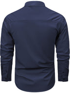 Outdoor Multi-pocket Functional Combat Quick-drying Shirt Casual Quick-drying Sports Shirt Thin Style with Four Chest Pockets and Armpit Ventilation Holes, Hunting - Dark Blue