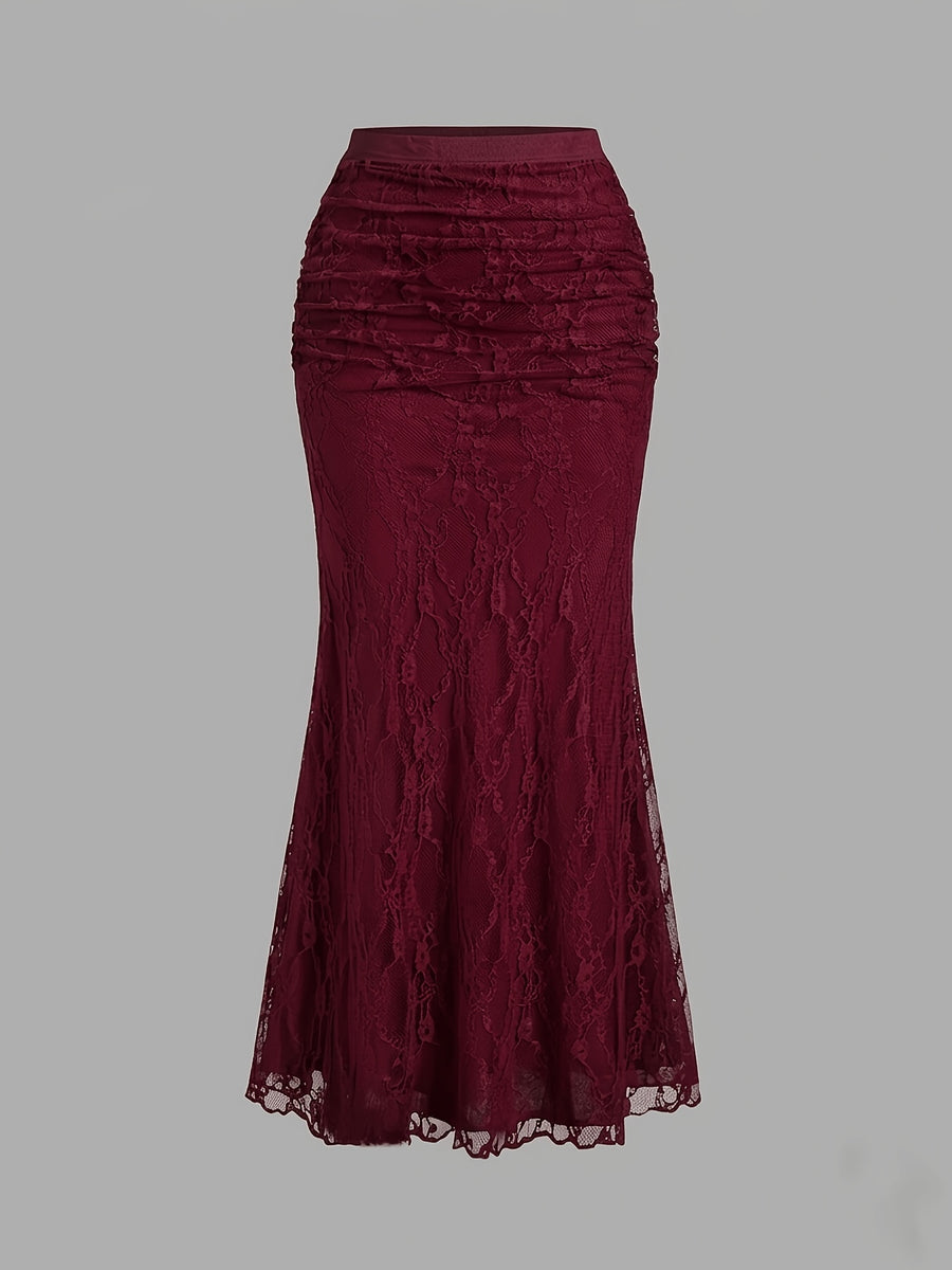 French-Style High-End Lace Mermaid Skirt for Women, Slim-Fit Commuter Daily Long Skirt - Red