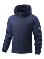 Outdoor Men'S Hooded Jacket Solid Color Breathable Sleeve Print Commuting Sports Windbreaker Suitable for Daily Work Scenes - Blue
