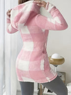Plaid Printed Double-Faced Plush Hooded Zipper Cardigan Casual Women'S Autumn Winter Plush Coat - Pink Color