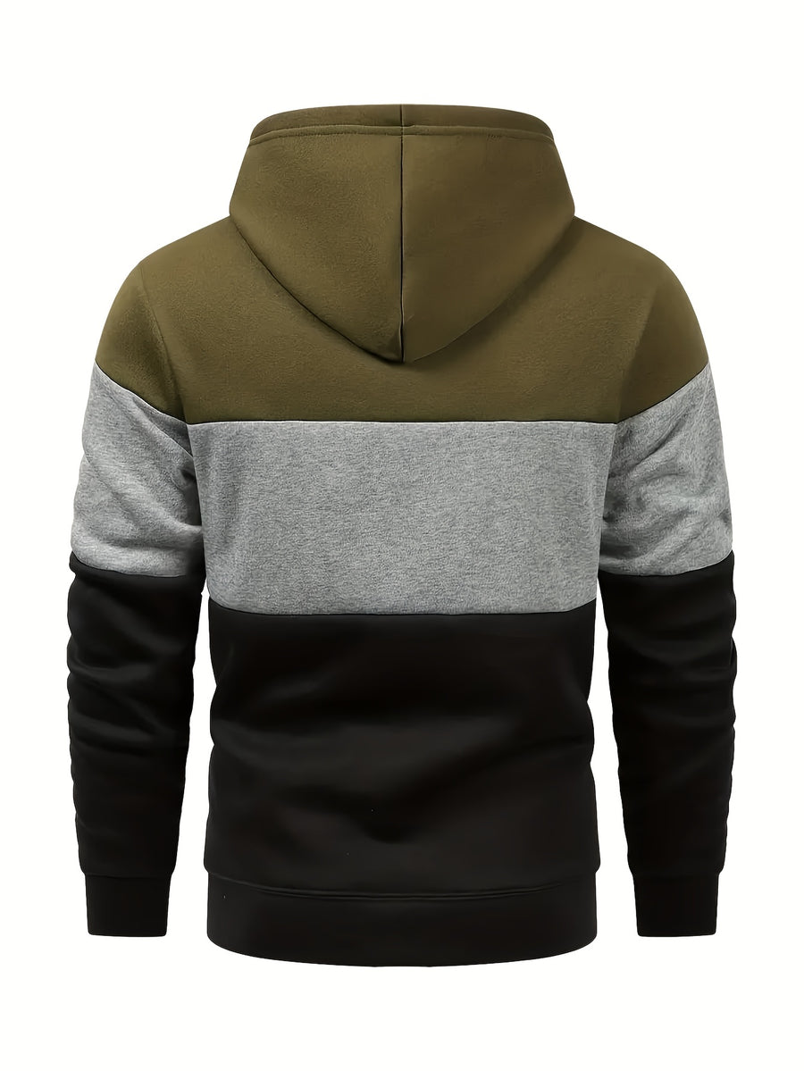 [Shule Shui OBM] "Men's Fashion Sweatshirt" New High-Quality Men's Sweatshirt, Soft and Skin-Friendly, Durable and Retains Shape, Three-Color Patchwork for Stylish Daily Sports and Leisure, Trendy and Versatile, Simple Printed Hooded Sweatshirt - Green Gray Black