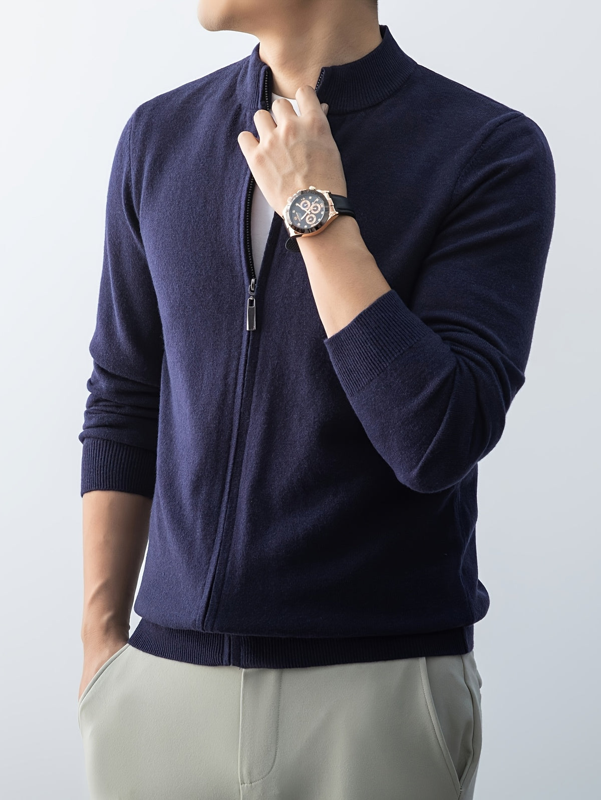 2025 New Christmas Gift Men's Zipper Knit Cardigan Jacket, Suitable for Outdoor Casual Gatherings, Wearable in Spring, Autumn, and Winter - Royal Blue