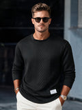 Josh Mei's Selection: Henley Collar Shirt, 2026 Autumn/Winter European and American Style Men's Casual Jacquard Crew Neck Long Sleeve Pullover Sweater Short Sleeve - Black