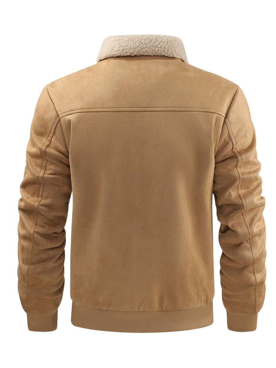 Middle-Aged And Young Men'S Premium Fleece Thickened Coat Men'S Autumn Winter Style Trendy Solid Color Lapel Casual Thick Jacket Men - Khaki