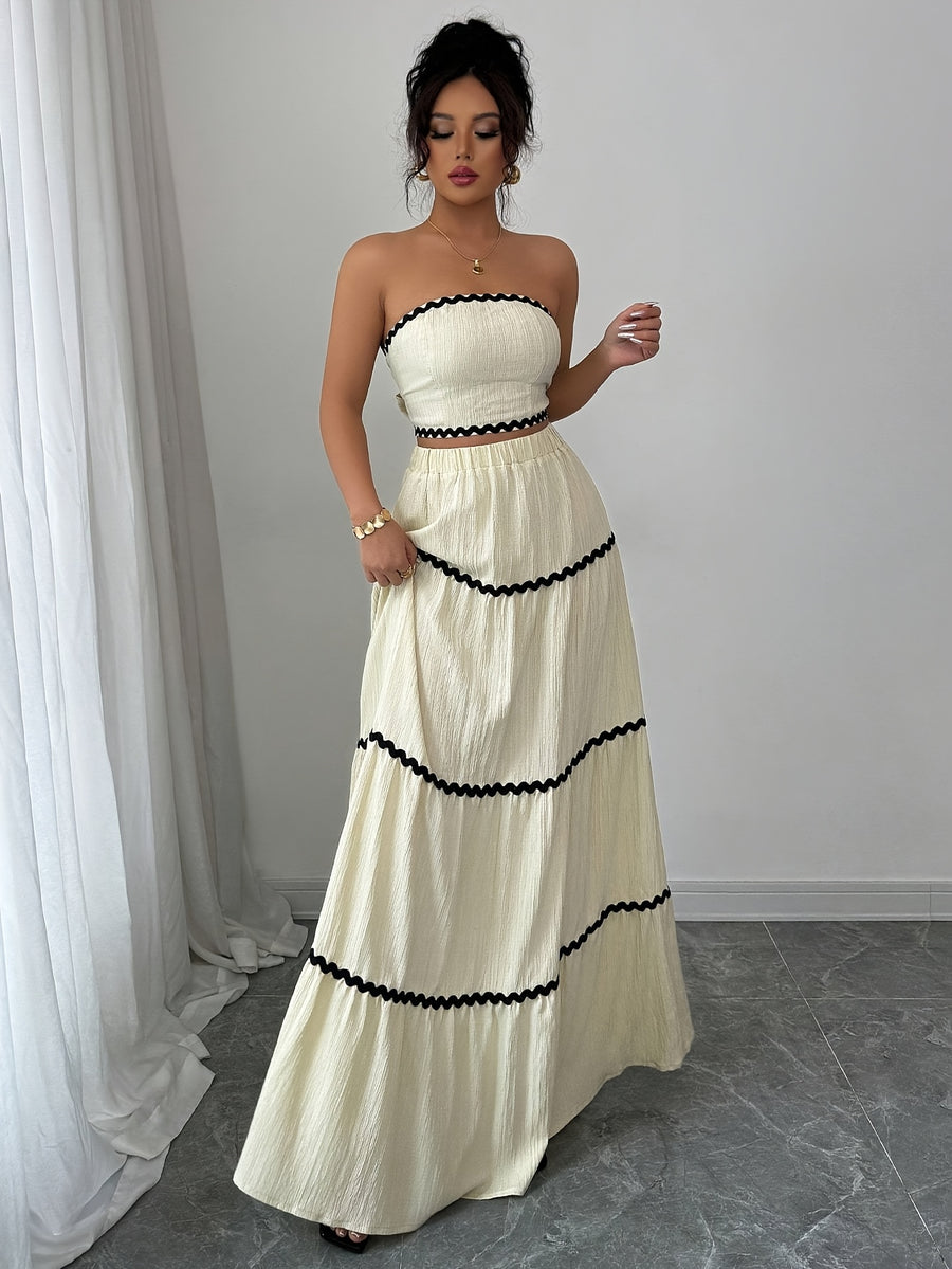 Two-piece Women's elegant cropped top and skirt set - Apricot