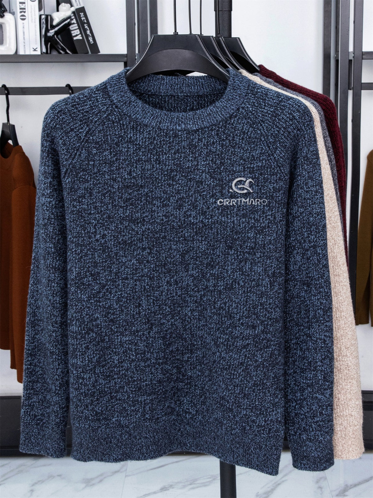 Men's ZBZP 3D Solid Color Knit Sweater - Thick Warm Crewneck Pullover Sweater Suitable for Fall/Winter, Casual Long-Sleeve Basic Sweater for Office & Casual Attire, Hand Washable Solid Color Round Neck Knitwear - bluish-gray