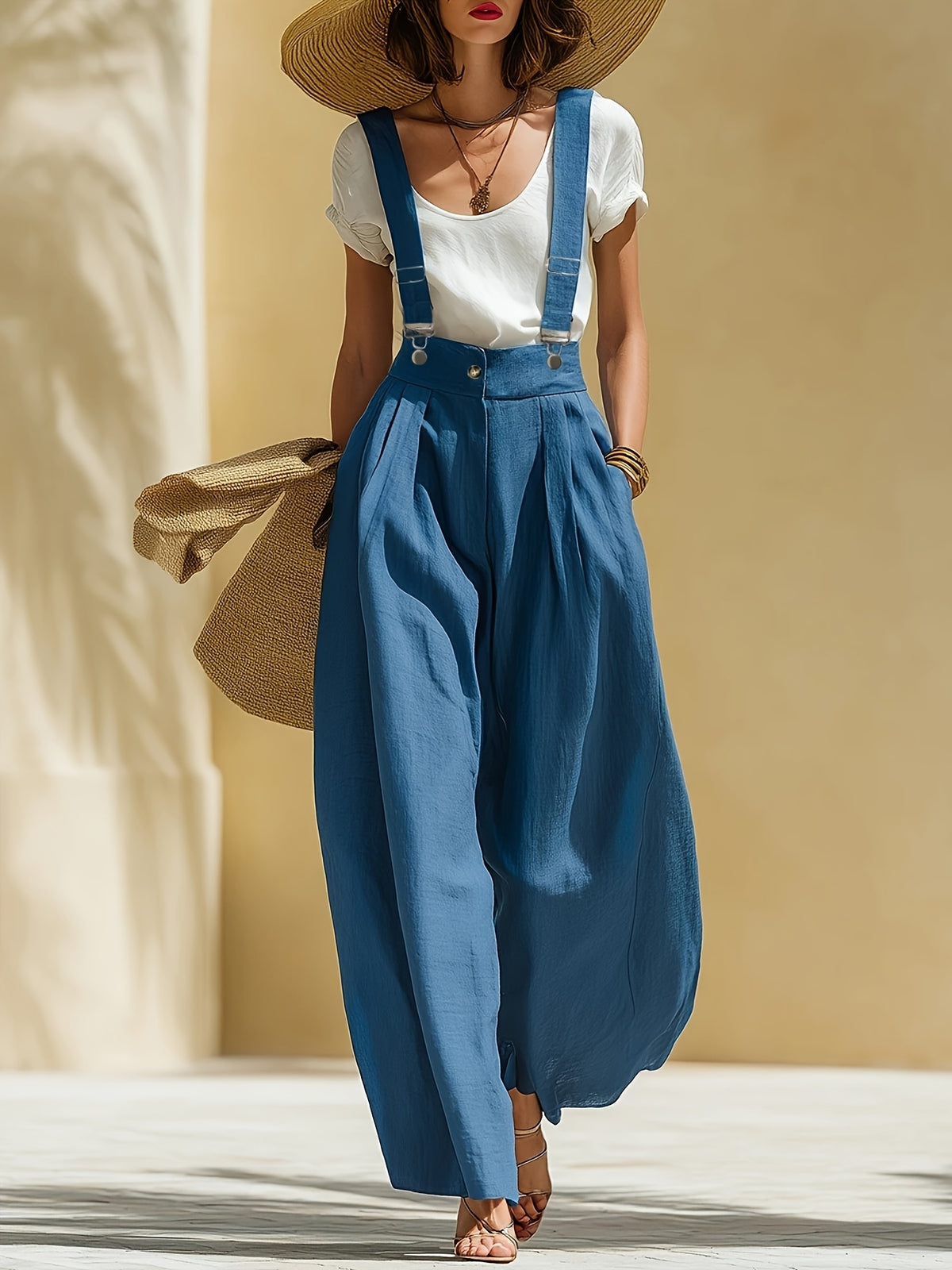 Loose-fitting Blue Wide-Leg Jumpsuit - Peacock Blue