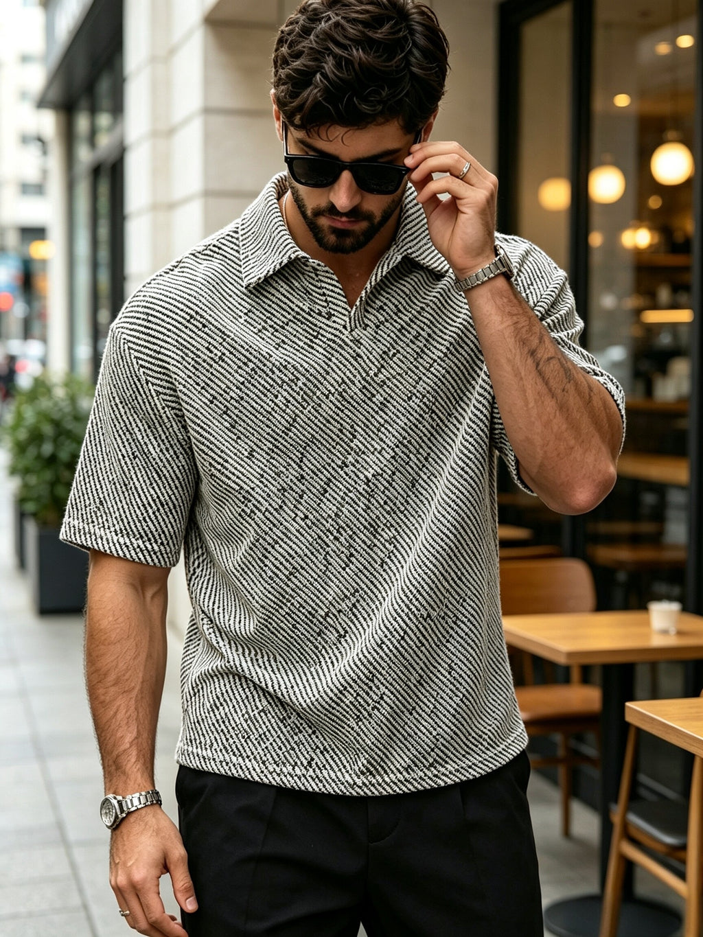 Men's Light Luxury Commuter Style Twill Texture Lapel Polo Shirt, Loose Fit, Slimming, Breathable, Short Sleeve, for Daily Shopping and Summer Outfits - Mixed colors