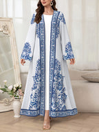Middle East Dubai Muslim Abaya Robe Women'S Fashion Floral Print Loose Long Cardigan Elegant Outerwear - Mixed colors