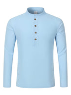 2pcs Men's Solid Color Pullover Henley Shirt, Long Sleeve, Regular Fit for Spring/Autumn, Casual Outings and Parties - Blue+Yellow