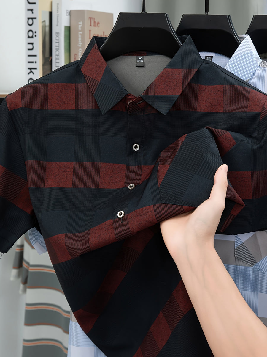 Men's Summer Short-Sleeve Cool Lightweight Trendy Color-Block Shirt - Mixed Color 3