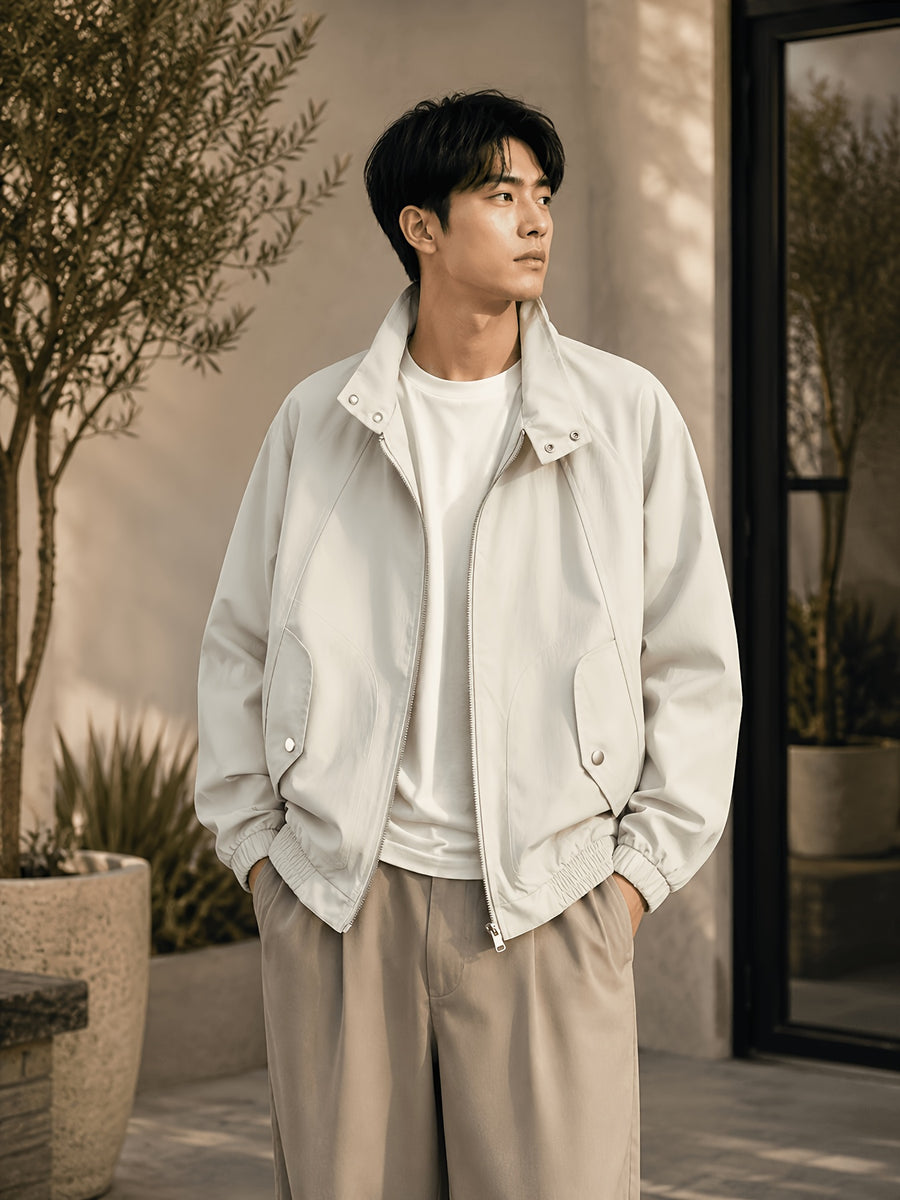 2026 New Men'S Stand-Up Collar Jacket, Windproof Premium Lightweight Breathable Durable Comfortable Fabric, Loose Casual Fit Outerwear, Suitable for Streetwear, Daily Leisure, Commuting, And Outdoor Travel, Full Zipper Closure - Off-white