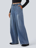 Elegant Women'S Fashion Temperament Casual Solid Color Premium Commuter Style Versatile Design Sense Denim Long Pants - Medium Blue