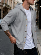 New Fall Winter Men'S Cardigan Hoodie - Button-Front Sporty Casual Sweatshirt, Soft And Comfortable, Versatile Streetwear Gentleman Top Winter Clothes for Men - Grey