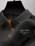 Men's Solid-color Polo Shirt with a Contrasting Button Placket Featuring a Light Business Style Design. The Fabric Is Breathable and Comfortable, Keeping You Cool in Summer. Perfect for Everyday Casual Wear and Outings, Available in Multiple Colors. - Dark Gray