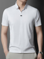 Summer New Men'S Short Sleeve Polo Shirt with Stand-Up Collar, Easy Business Casual High-End Breathable Half Sleeve T-Shirt Men'S Wear Cloud Ding Crown - White