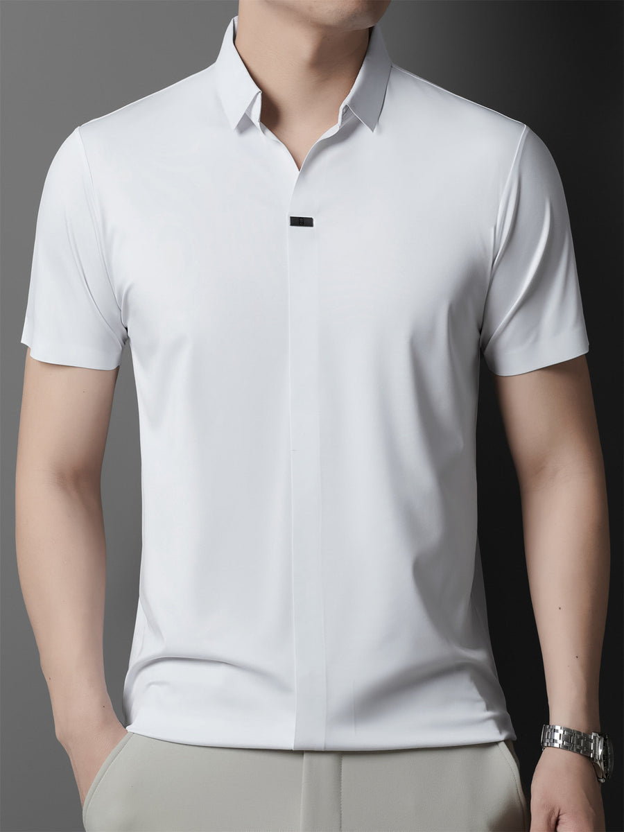 Summer New Men'S Short Sleeve Polo Shirt with Stand-Up Collar, Easy Business Casual High-End Breathable Half Sleeve T-Shirt Men'S Wear Cloud Ding Crown - White