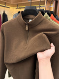 Men's Half-Zip Stand Collar Fashionable Casual Versatile Long-Sleeve Sweatshirt - Coffee Brown