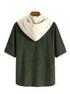 2026 New Men'S Corduroy Short Sleeve Hooded Sweatshirt, Fashionable Versatile Jacket, Comfortable Trendy Top, Suitable for Casual Outdoor Daily Wear - fern green