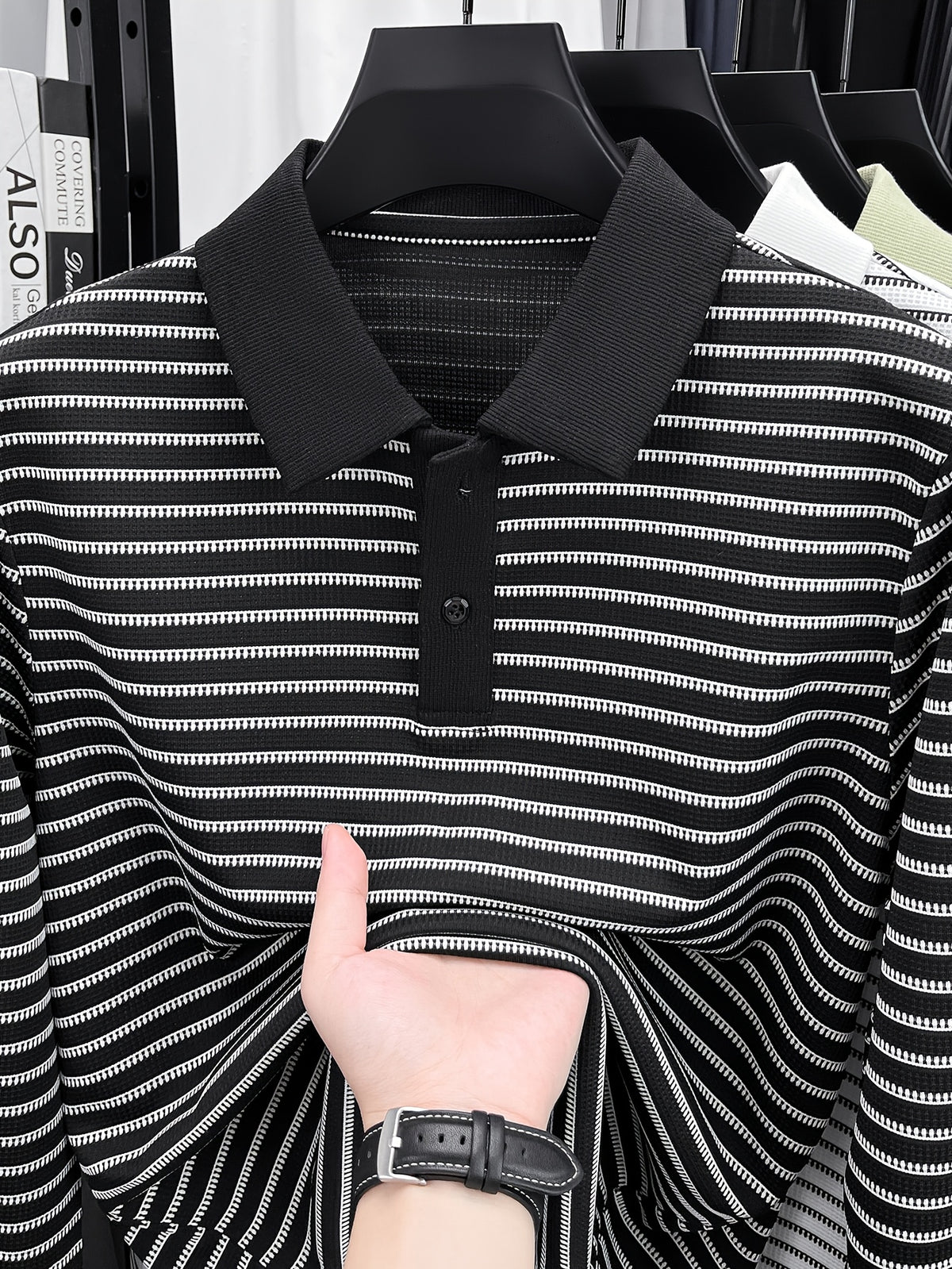 Men'S New Versatile Long-Sleeve Fashion Polo Shirt - Black
