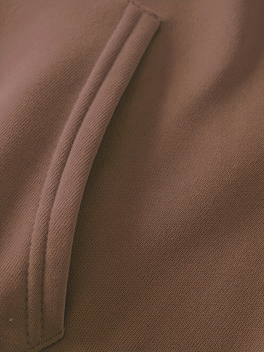 Autumn Winter Trendy Fashion Hooded Drawstring Sweatshirt And Jogger Pants Women'S Set, Hooded Drawstring Design, Front Kangaroo Pocket on Sweatshirt, Comfortable Wear for Cold Weather, Classic Silhouette, Comfortable Fit - Coffee Brown