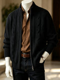 Men'S Light Luxury Old Money Style Casual Stand-Collar Sweater with Zipper, Fall/Winter Versatile Jacket - Black