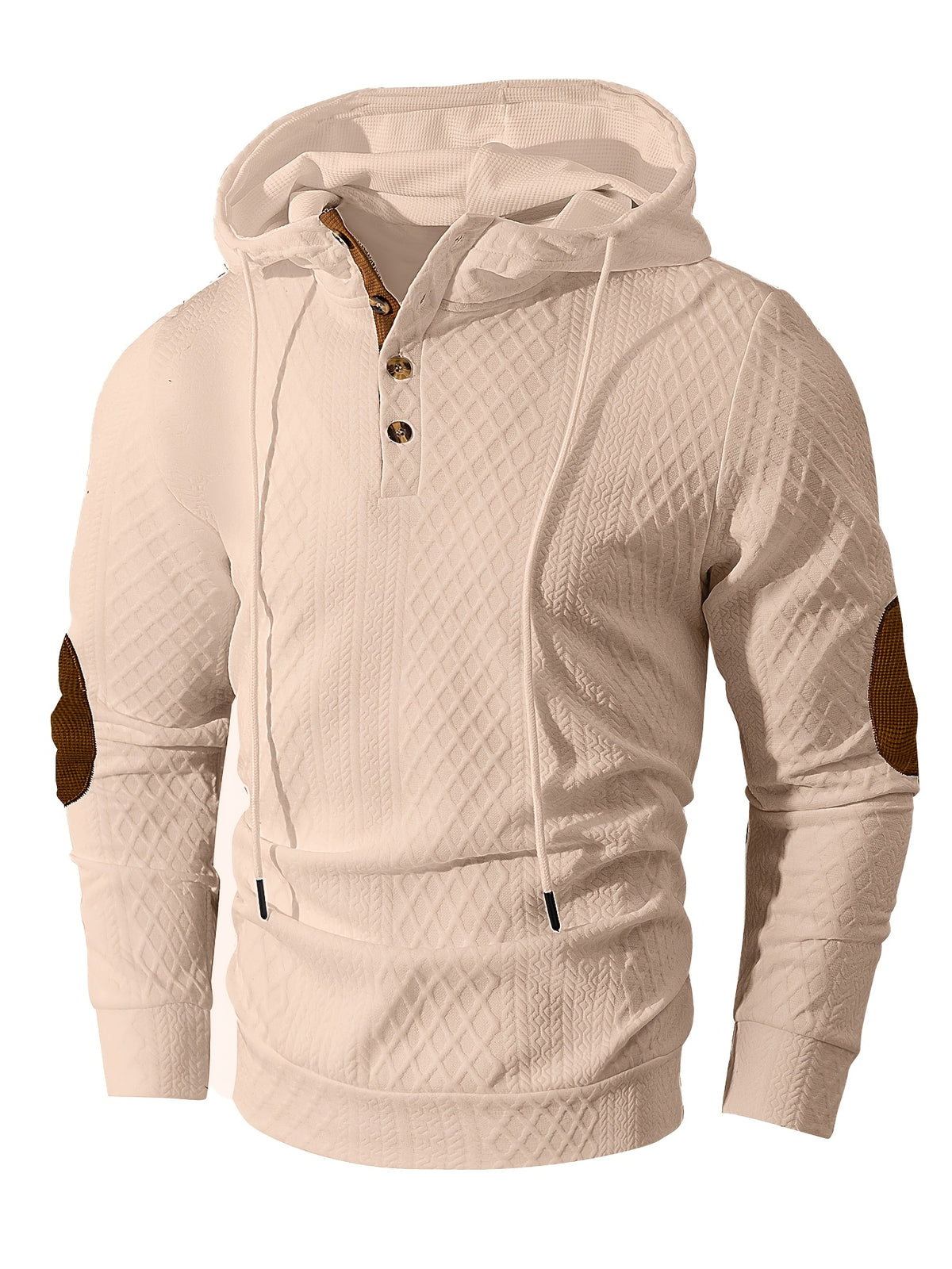 1 Men's Fashionable Casual Hooded Sweatshirt | High-End Skin-Friendly Soft Textured Jacquard Fabric | Hooded Button Design | Breathable and Warm | for Indoor Gatherings and Outdoor Sports | Wardrobe Essential for Casual Vacation Style | Suitable - Khaki