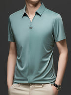 Summer New Men'S Short Sleeve Shirt Outerwear Fashion Trendy All-Match V-Neck Polo Collar - SINBOS - Light Green