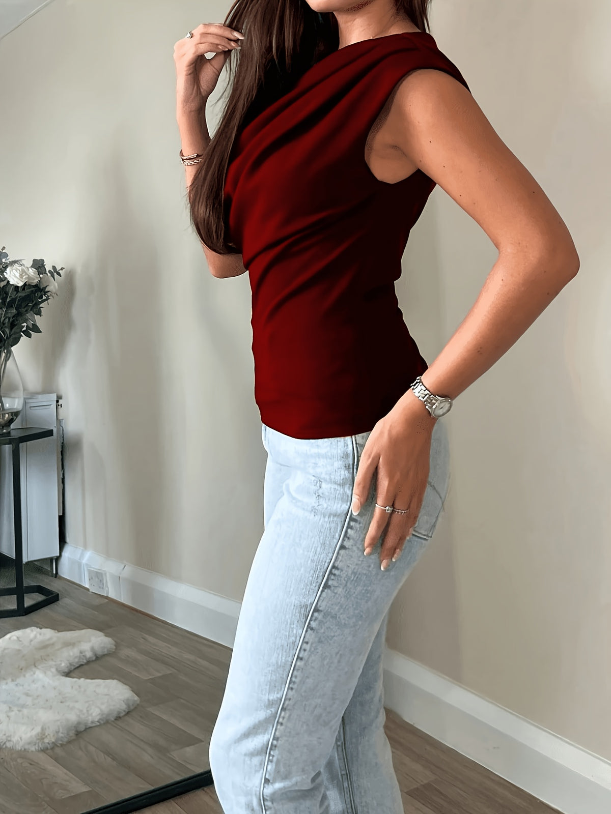 Elegant Casual Fashion Off-Shoulder Short Top Slim Sexy Women'S Blouse - Burgundy