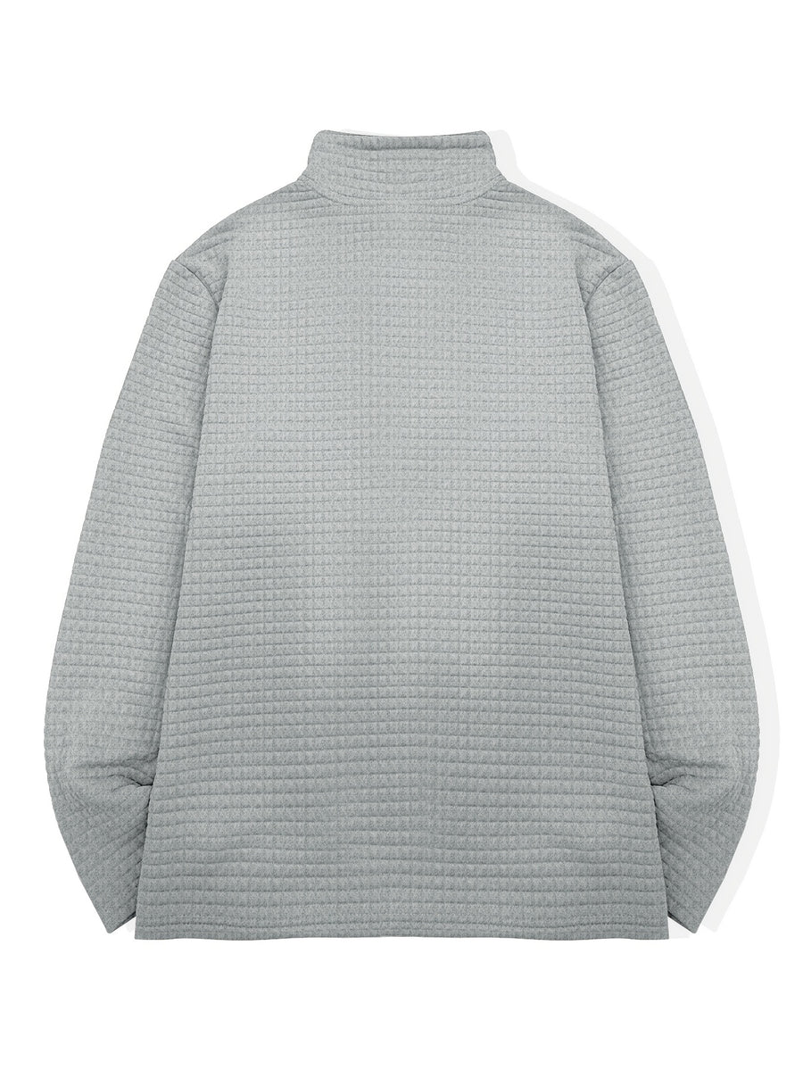 National Charm Tiger Head Line Art Print Floral Waffle Knit Half-Zip Polo Long Sleeve Men's Casual Top, Featuring a Simple and Premium Texture That Complements All Dressing Styles. Easily Create a Minimalist Look, Whether for Daily Commutes - Grey
