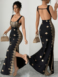 Women's Dress, Shimmering Golden and Black - Mixed colors
